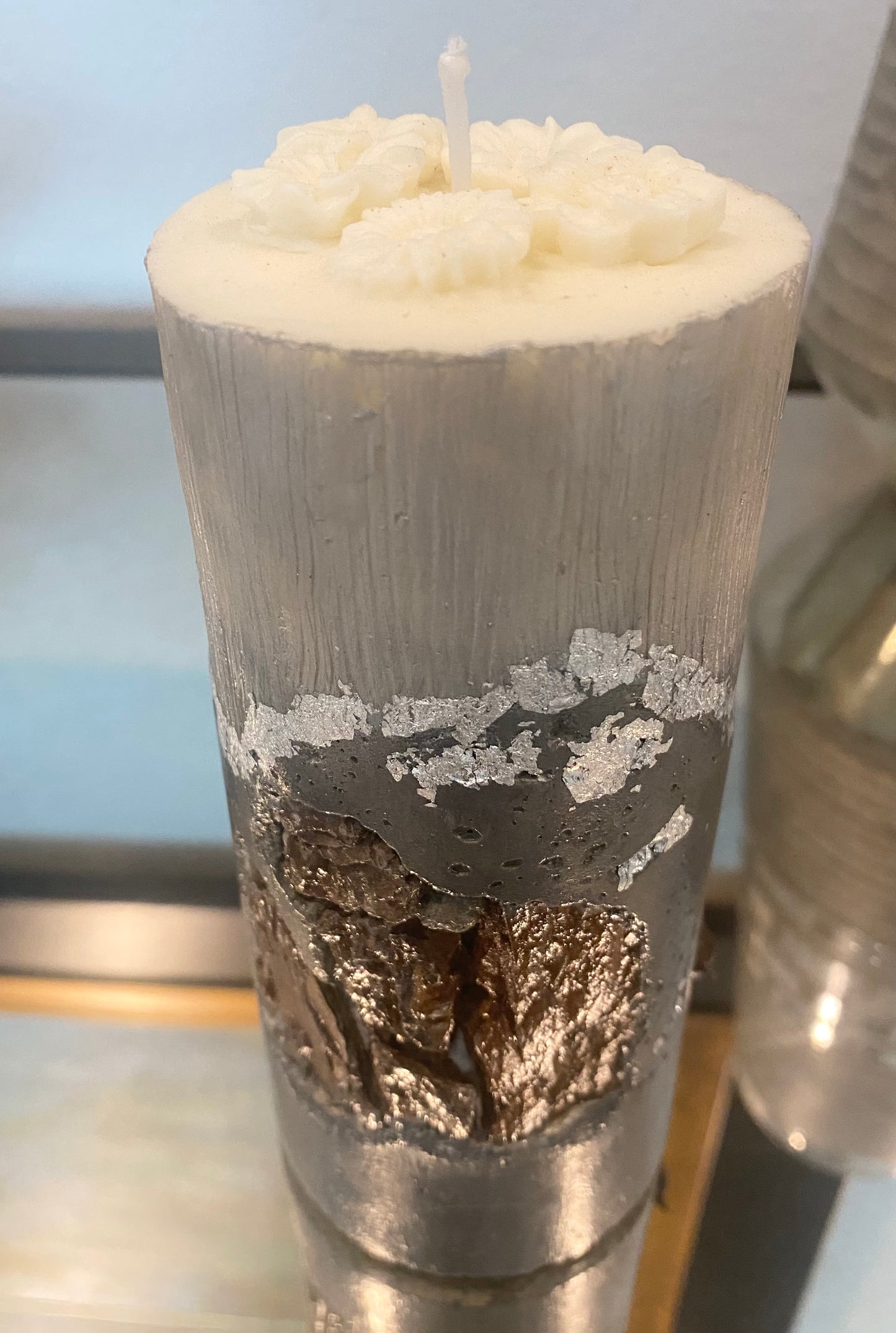 Cement Art Candle with Tree Bark