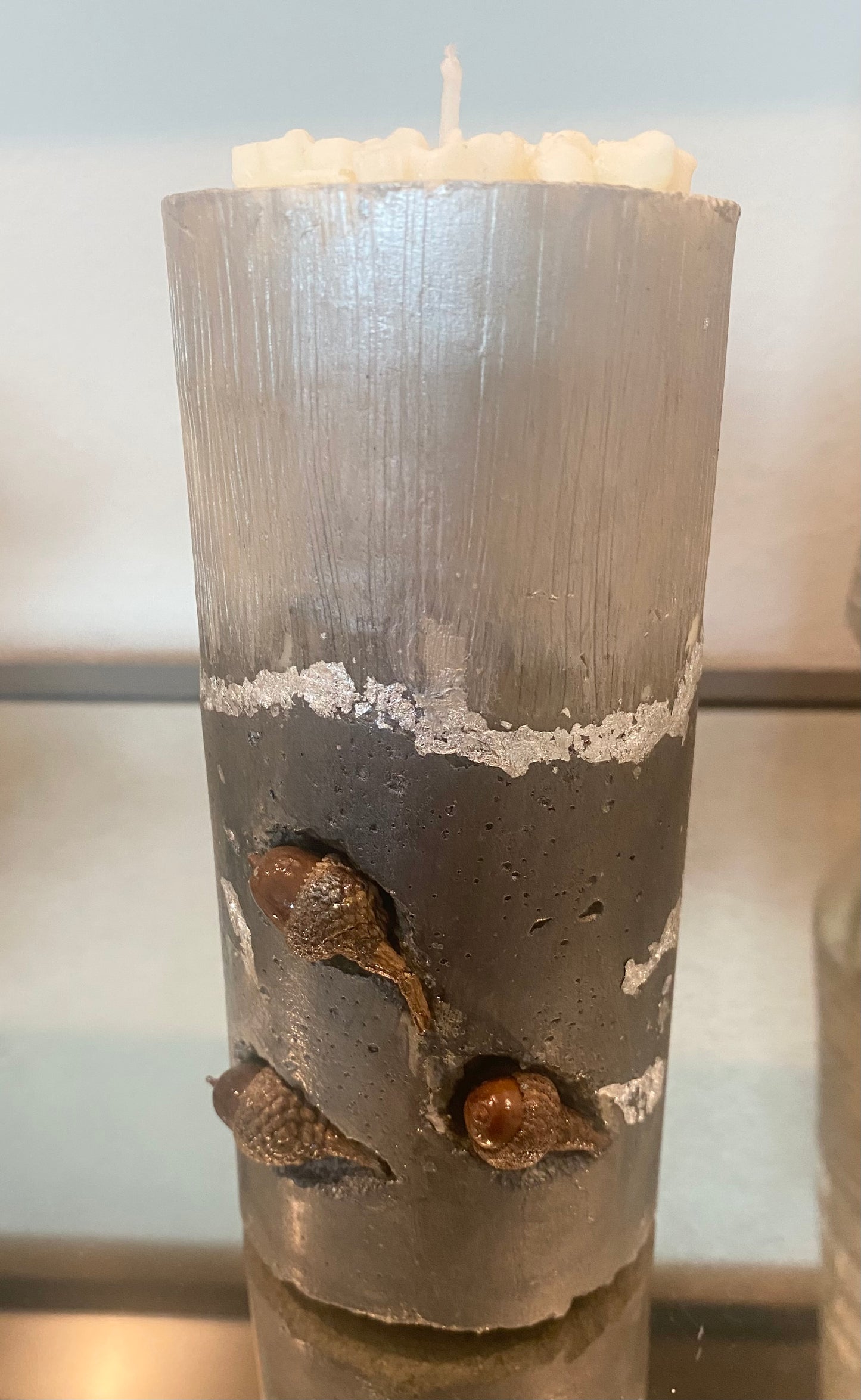 Cement Art Candle with Tree Bark