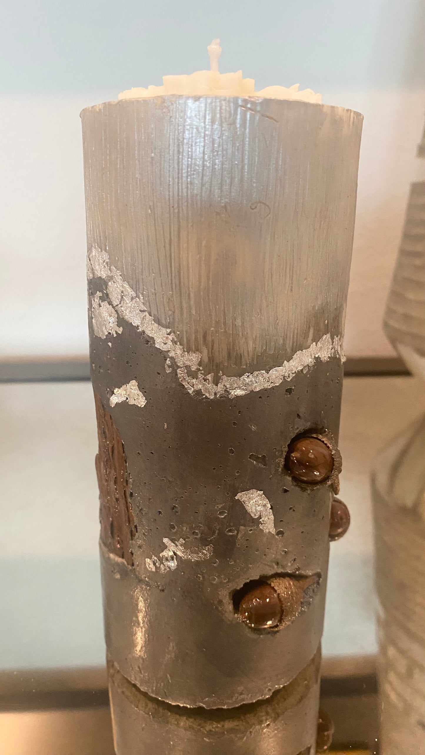 Cement Art Candle with Tree Bark