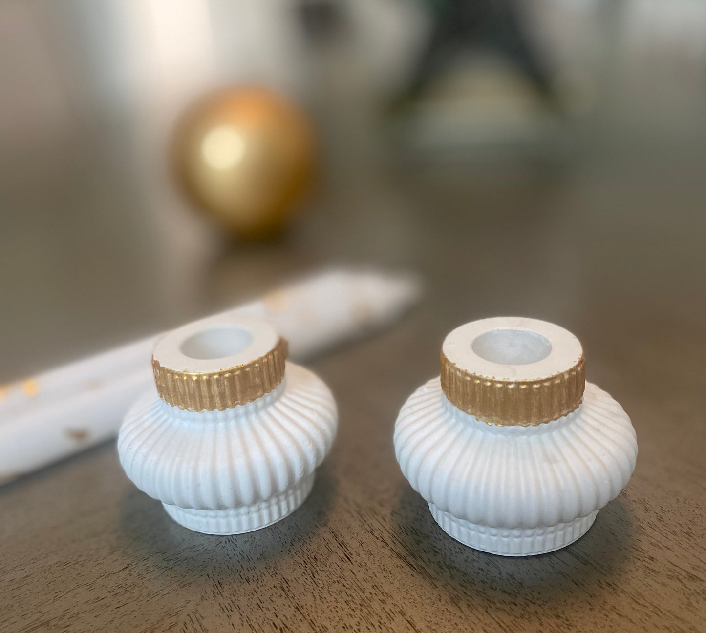 Set of 2 Candle Holders with Candles (Holders 2”H x 3”W, Candles 10"H) in