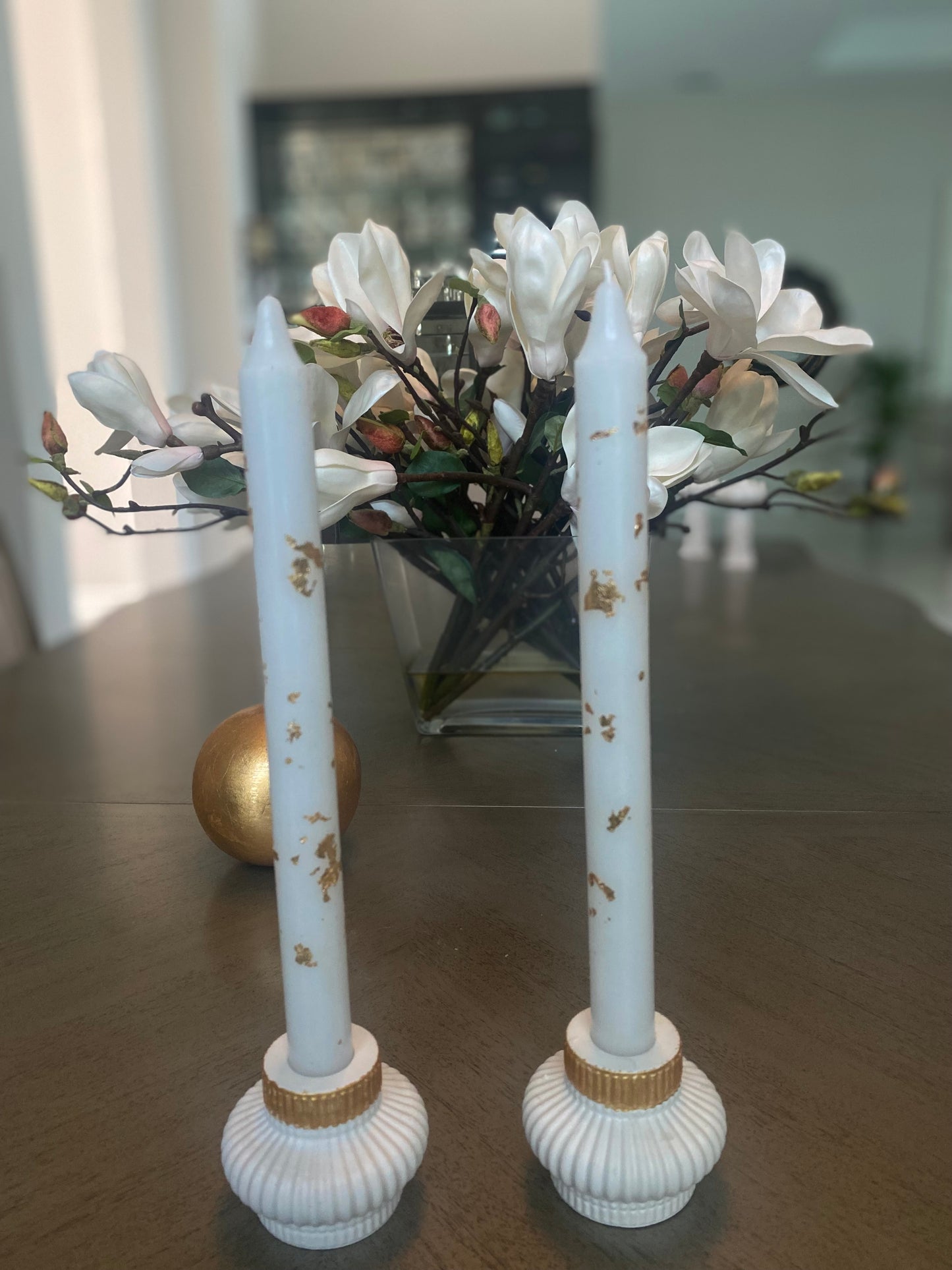 Set of 2 Candle Holders with Candles (Holders 2”H x 3”W, Candles 10"H) in