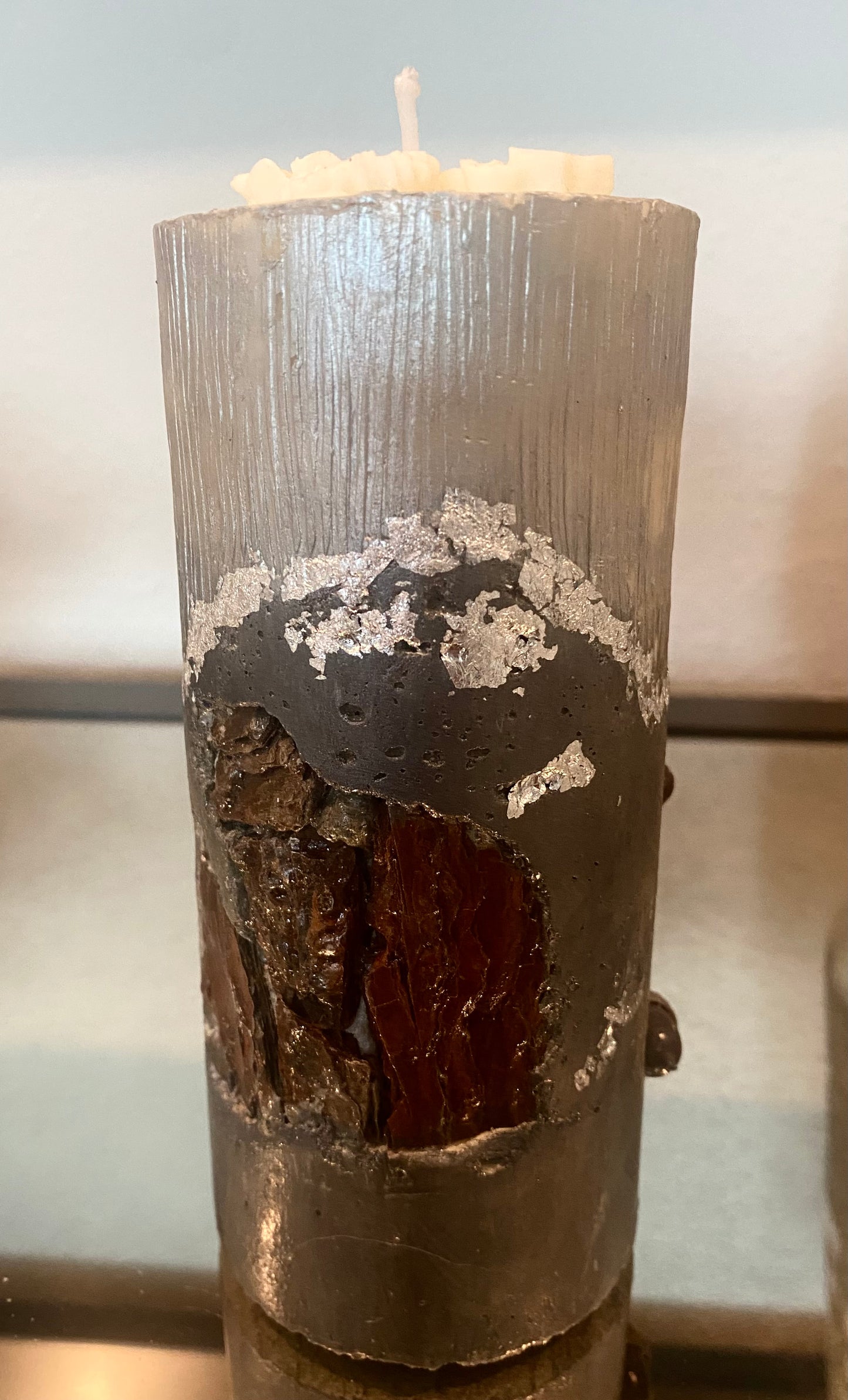 Cement Art Candle with Tree Bark