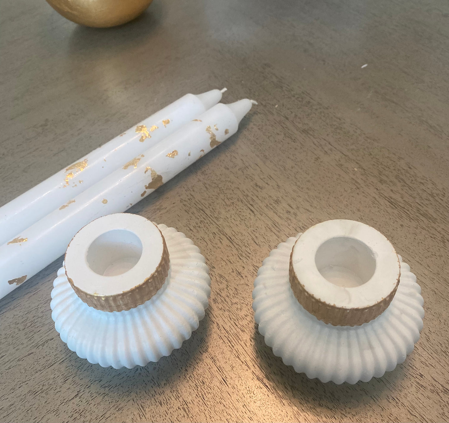 Set of 2 Candle Holders with Candles (Holders 2”H x 3”W, Candles 10"H) in