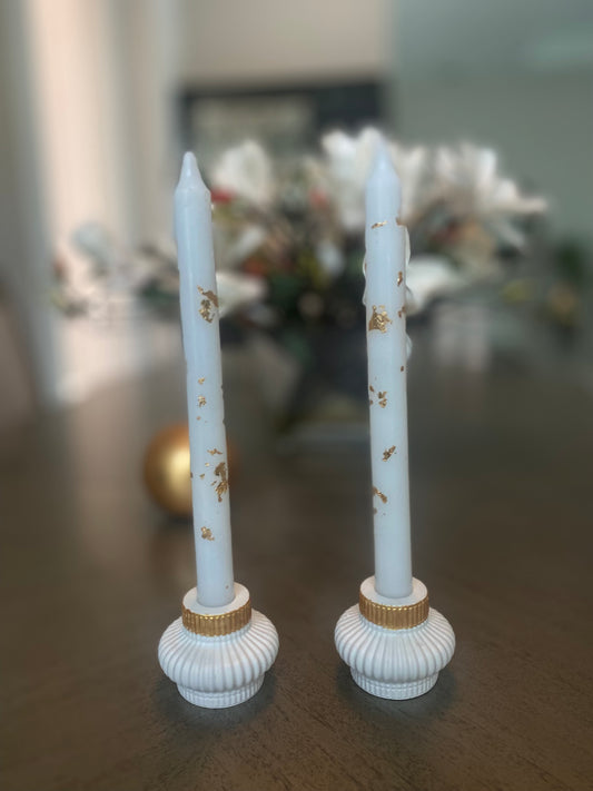 Set of 2 Candle Holders with Candles (Holders 2”H x 3”W, Candles 10"H) in