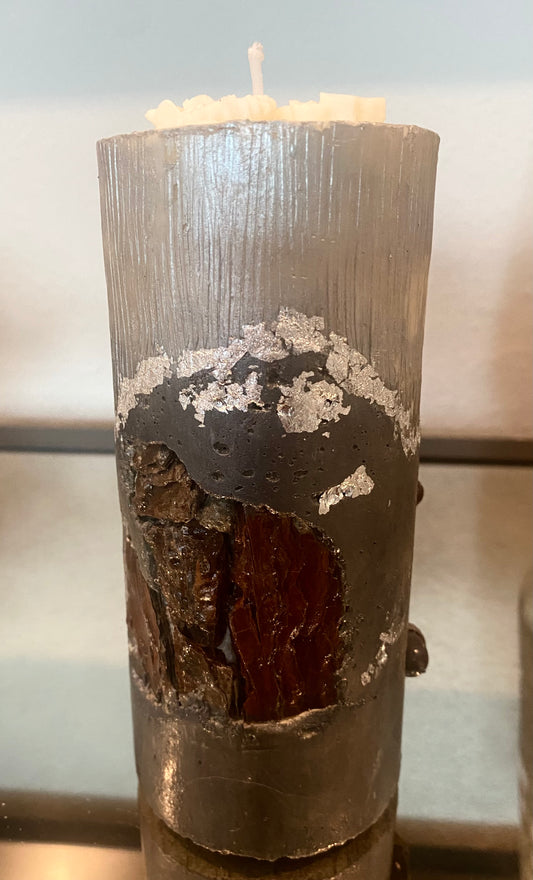 Cement Art Candle with Tree Bark